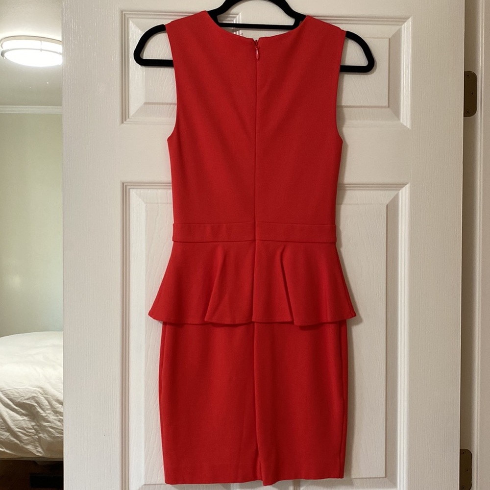 Bebe Coral red peplum pencil skirt dress, XS - Picture 2 of 2